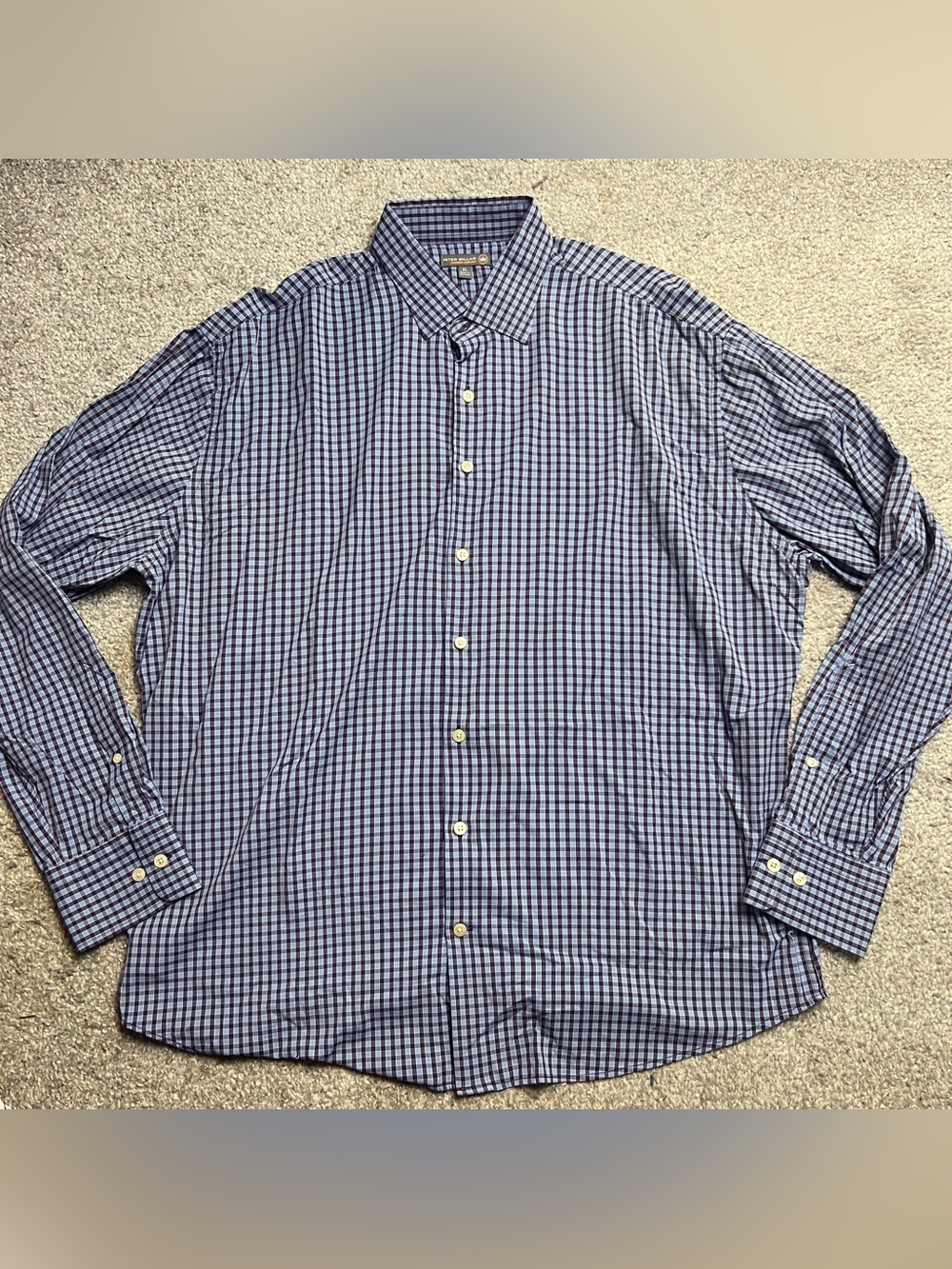 Peter Millar Summer Comfort Shirt Men XL Blue Purple Check Long Sleeve Button Up